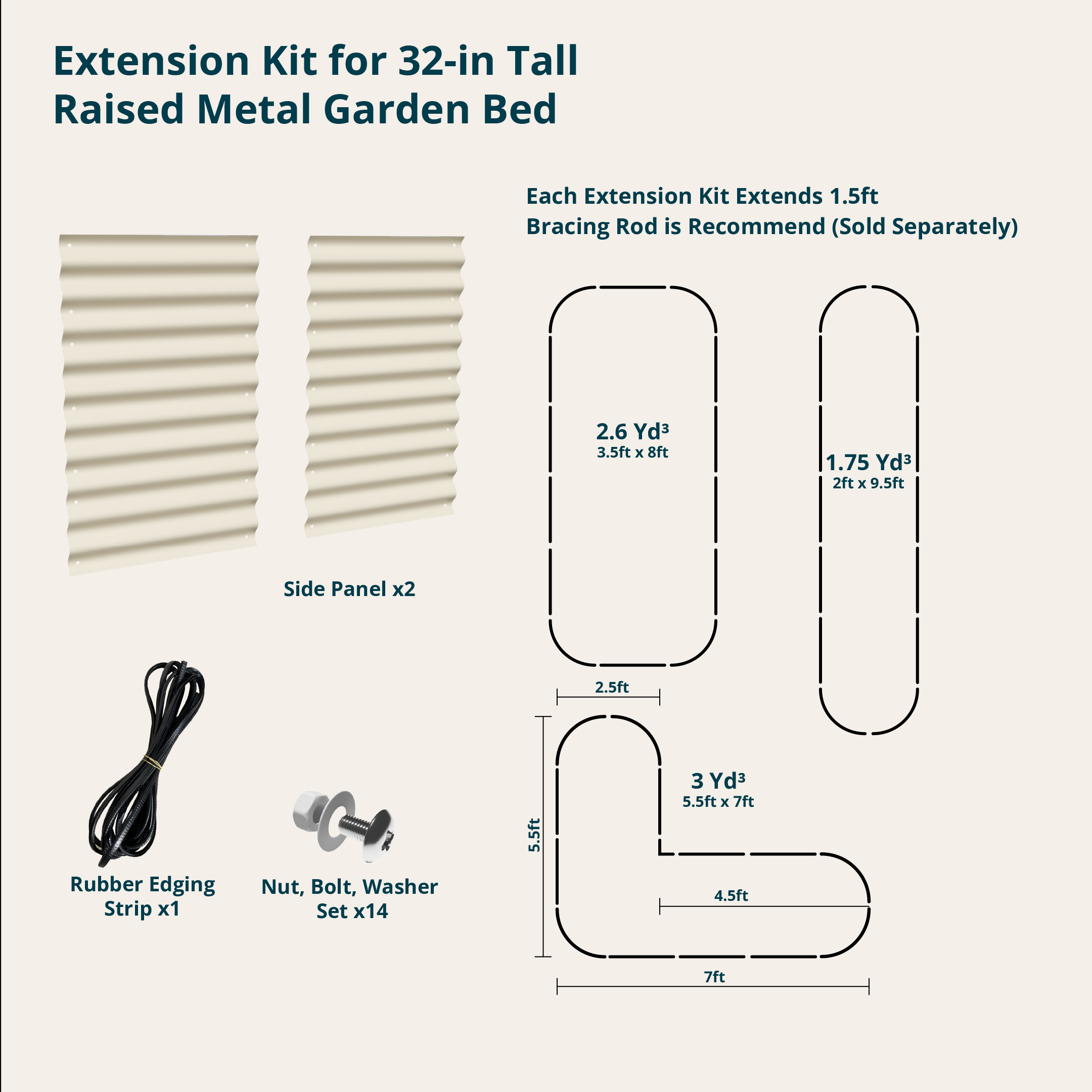 32 inch extension kit panels in white - add 1.5ft to your garden bed