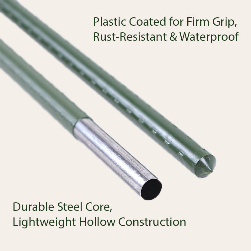 Close-up of rust-proof plastic coated steel garden stake surface