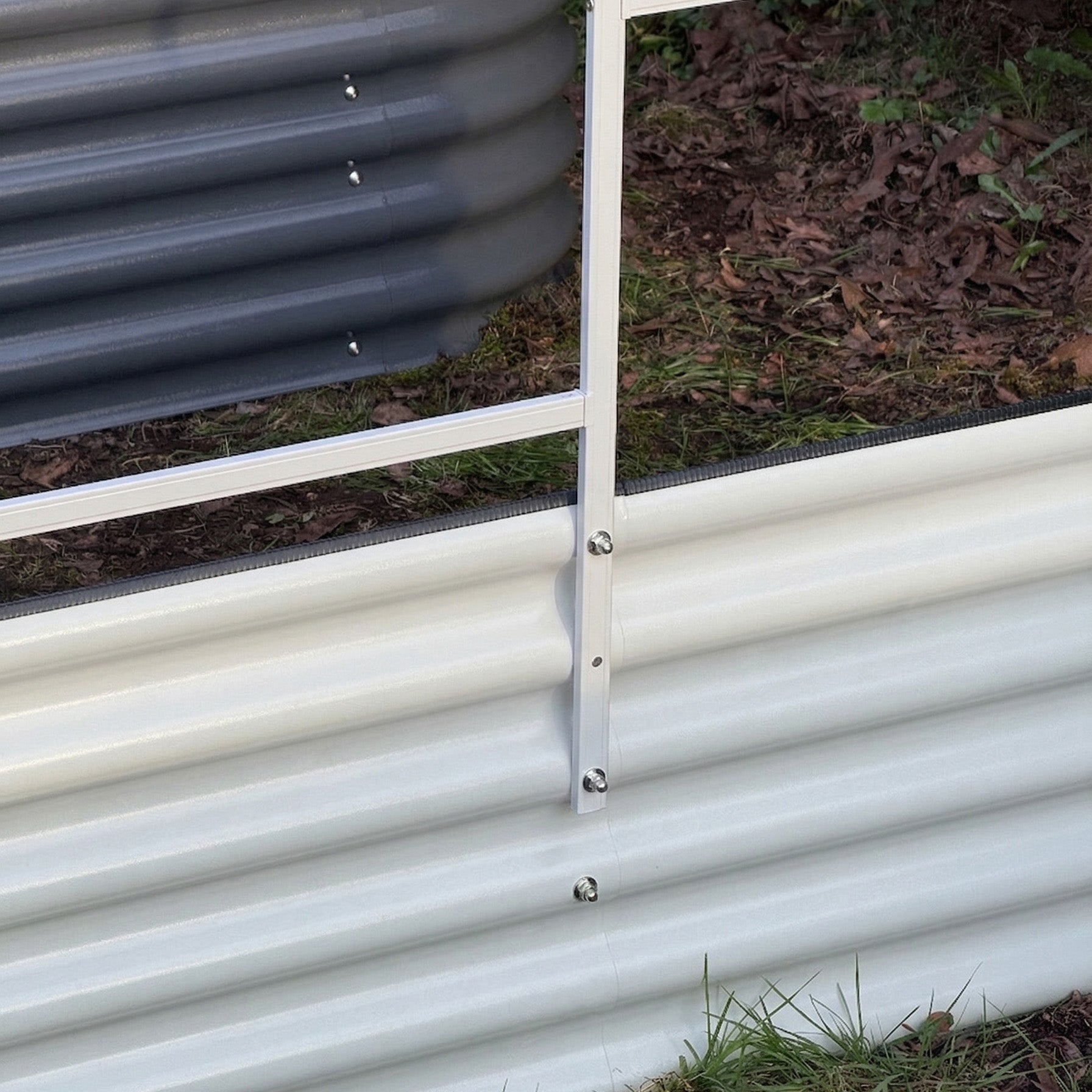Arched garden trellis side view showing sturdy metal construction