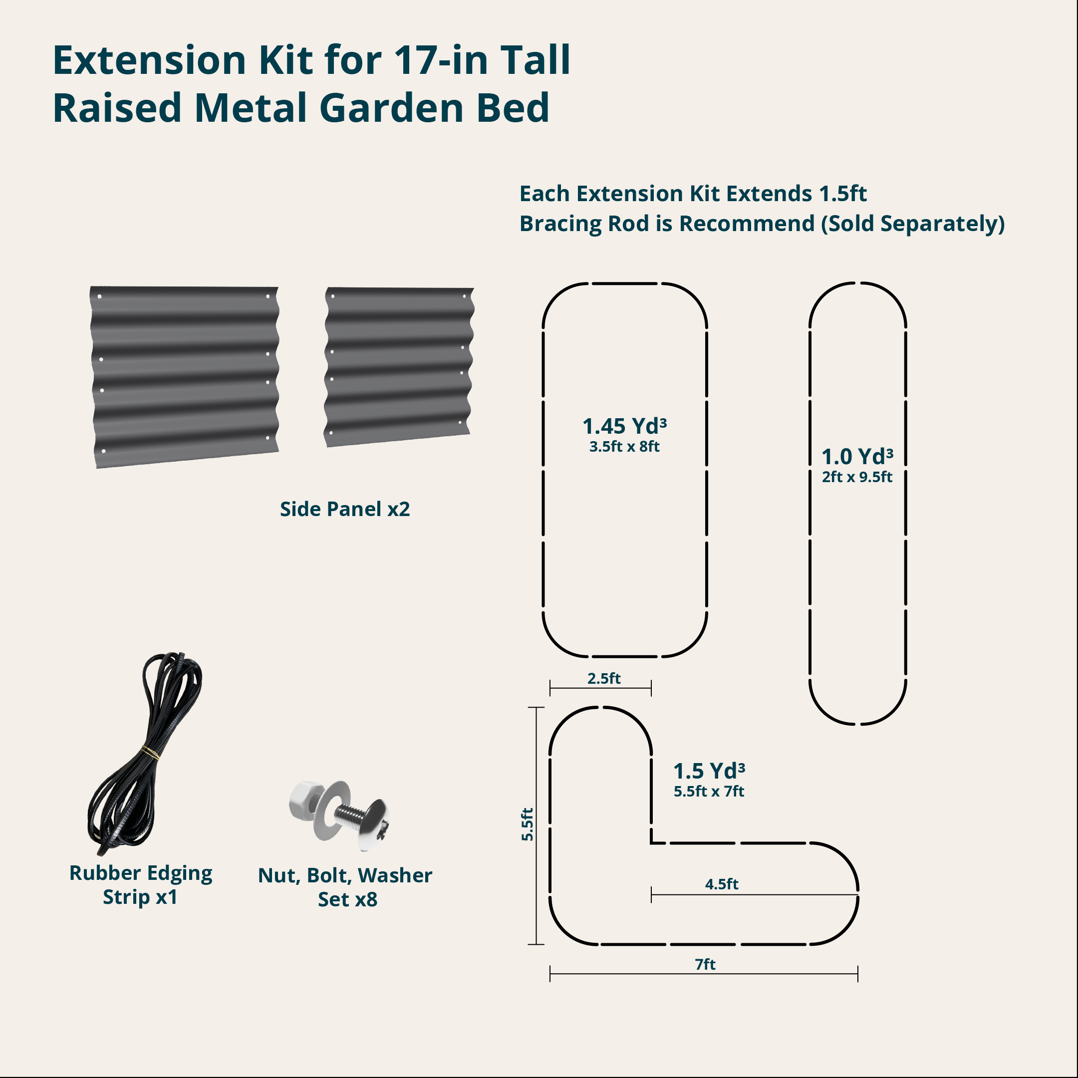 17 inch extension panels 1.5ft in charcoal gray