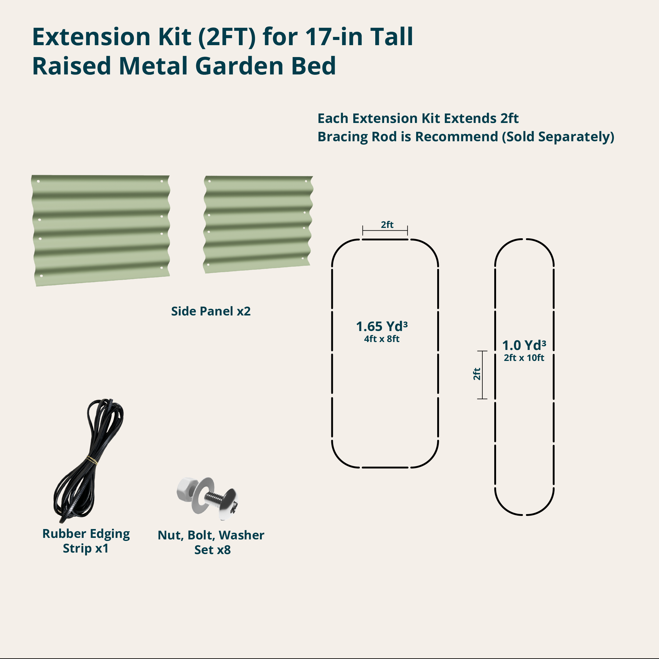 17 inch extension panels 2ft in charcoal gray