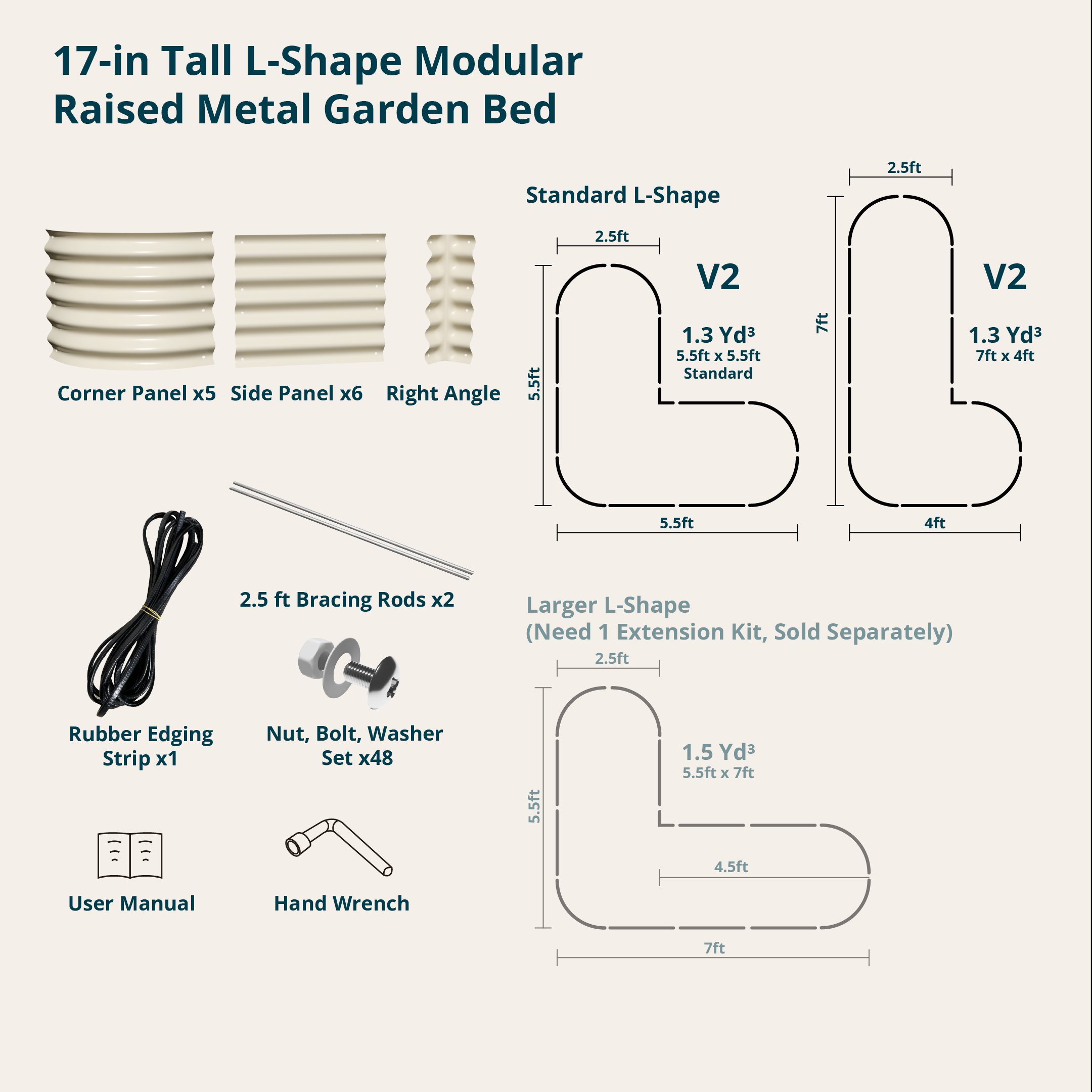 17" Tall L Shape Metal Raised Garden Bed